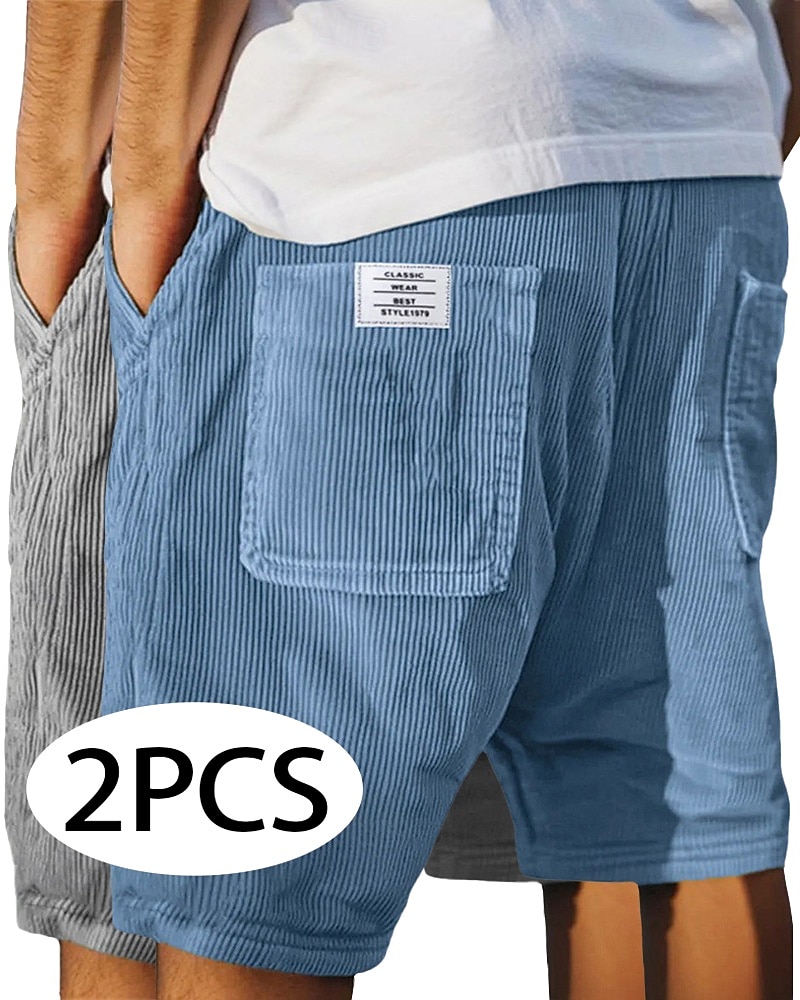 Homens Calção Shorts casuais Shorts de veludo cotelê Bolsos Cintura elástica Tecido Textura Conforto Respirável Curto Casual Ao ar livre Praia Férias Moda Preto + Azul Marinho céu azul+cinza Com de 2026 por $37.99 –P6