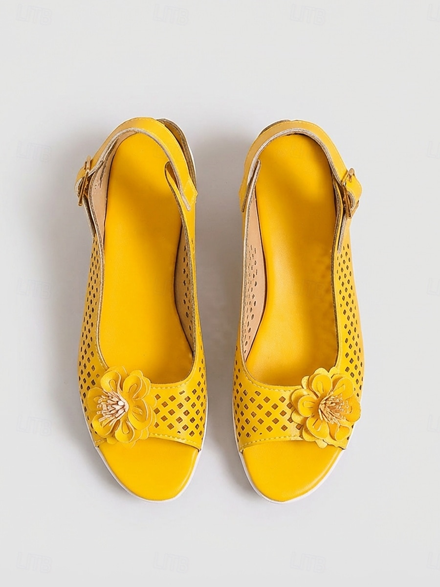 Women's Yellow Wedge Sandals – Breathable Open Toe Casual Sandals with Floral Detail for Garden, Travel, Vacation & Daily Wear 2026 - $29.99 –P2
