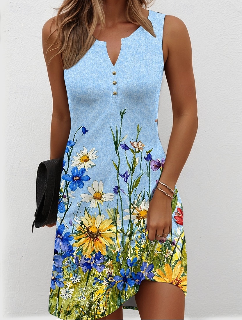 Women's Knee Length Dress Shift Dress Sundress Summer Dress Off The Shoulder  Dress Vacation Casual Holiday Regular Fit Floral Graphic Sleeveless V Neck  Blue Yellow Pink Light Purple Summer Spring 2026 - $27.99