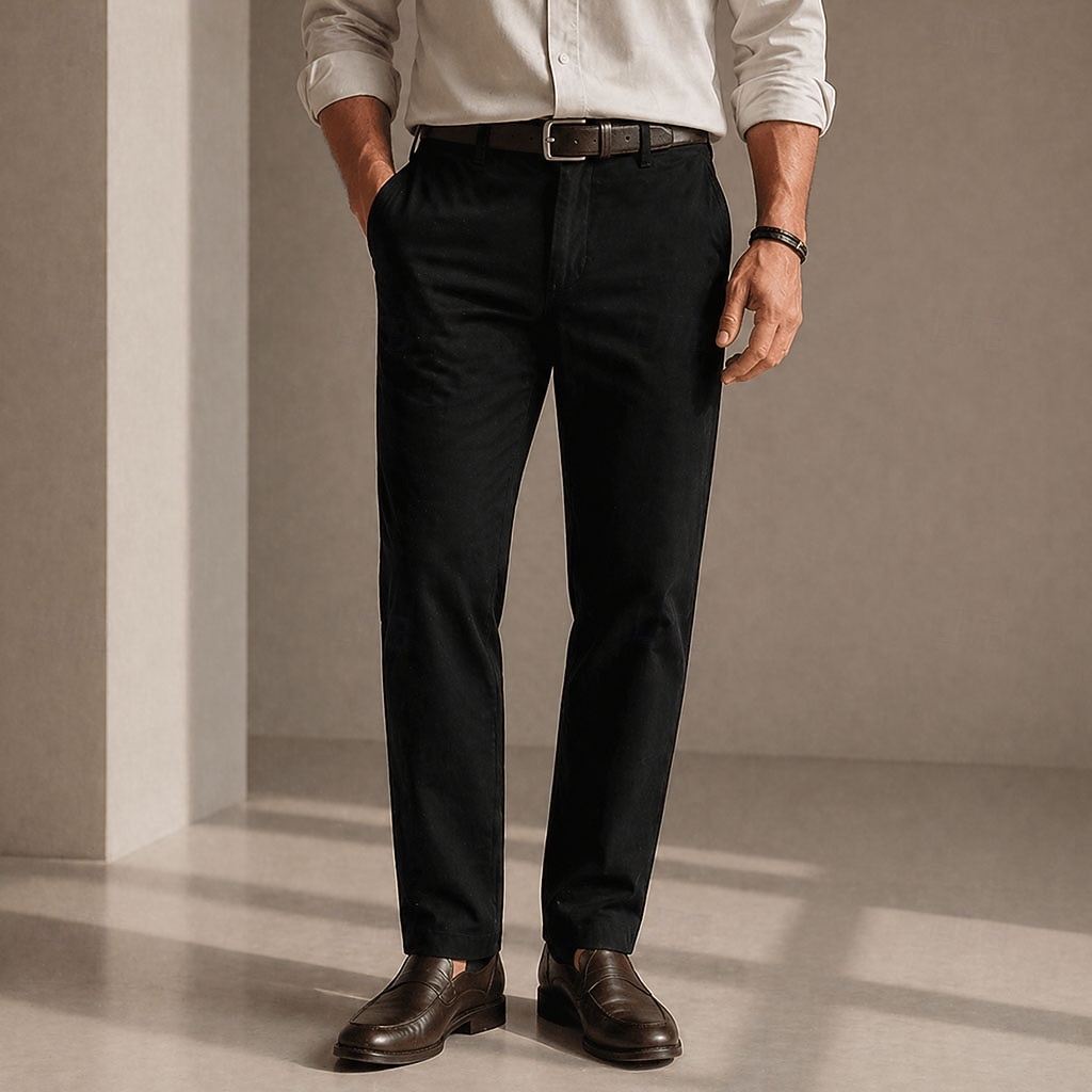 Pantalones chinos para hombre: microelásticos, bolsillos delanteros, cómodos, informales. &negocios, negro & blanco 2026 - $39.99 –P1