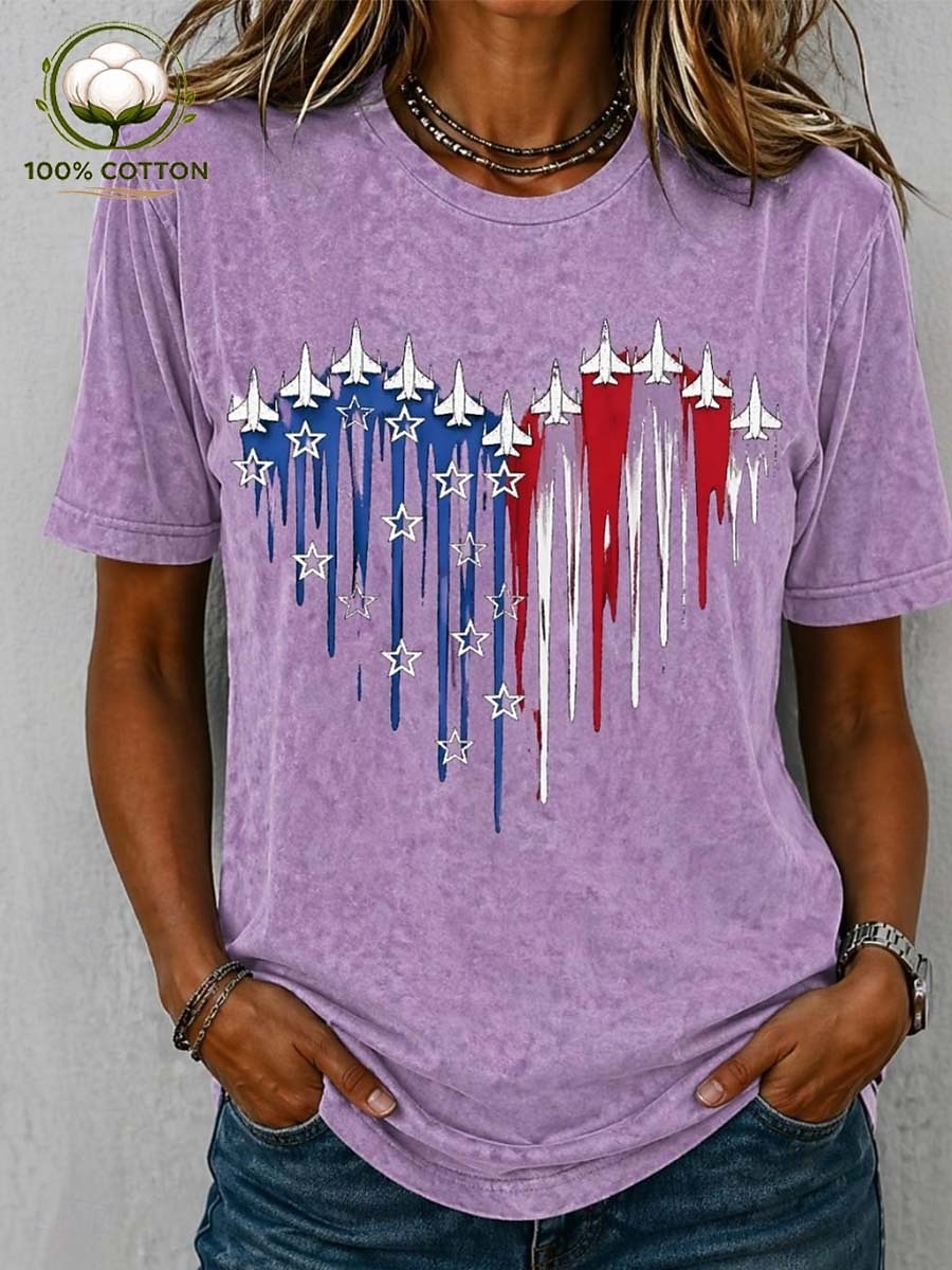 Giorno dell'Indipendenza Americana T-shirt da donna in 100% cotone stampa grafica bandiera astratta stilosa basic classica maniche corte colletto rotondo regolari top casual quotidiano blu rosa viola del 2026 a $29.99 –P3