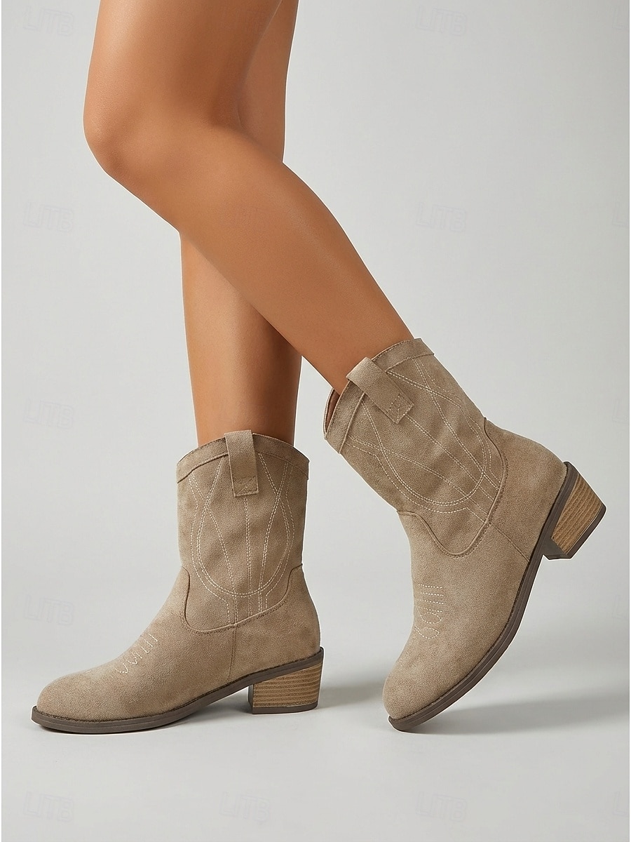 Women's Taupe Suede Western Ankle Boots - Classic Cowboy Short Boots with Embroidery & Block Heel for Outdoor Music Festivals, Country Concerts & Boho Style 2026 - $46.99 –P2