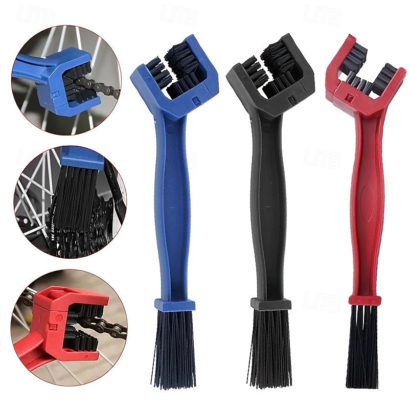 moto da 6 &Spazzola per la pulizia della catena della bicicletta, strumento di manutenzione a 3 lati per ingranaggi, pignone e cassetta, kit di pulizia per MTB e bici da strada, 3 colori (blu, rosso, del 2026 a $16.99 –P1