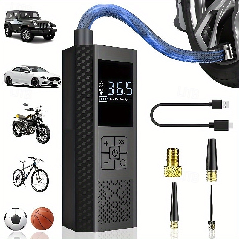 kannettava ilmakompressori autonrenkaille, langaton rengastäyttölaite digitaalisella LCD-näytöllä, 150 psi:n sähköinen ilmapumppu, automaattinen sammutus, ladattava USB-C-kaapeli autoon, 2026 - $48.99 –P1