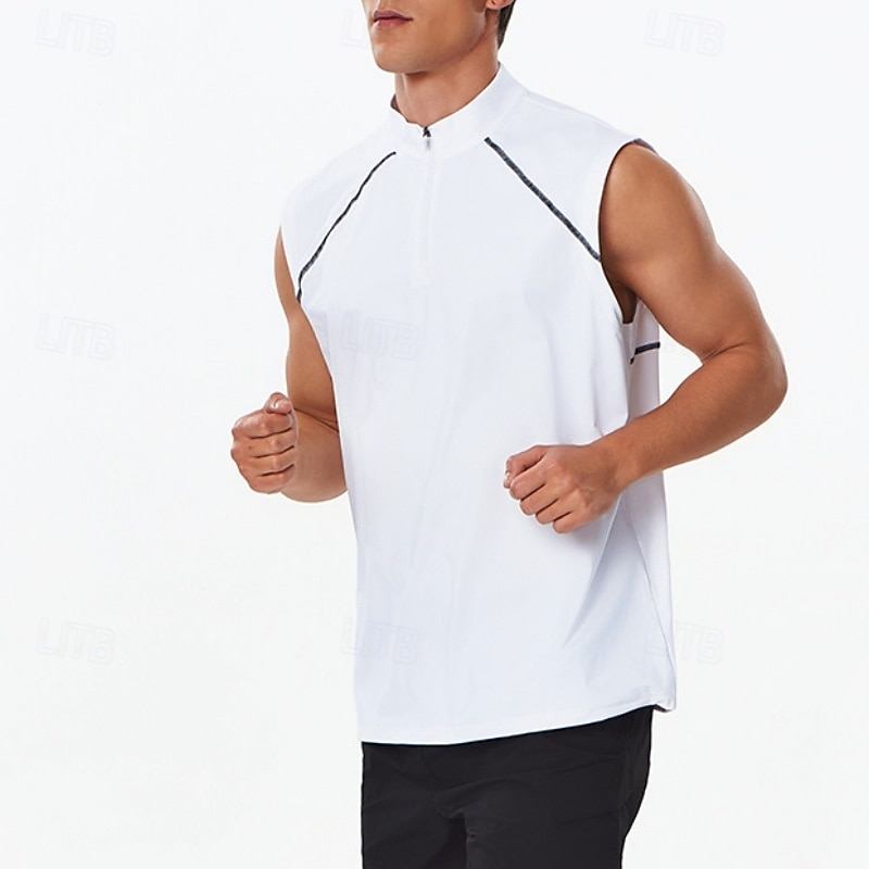 Men's Solid Colored Workout Tank Top Running Tank Top Gym Tank Top Summer Spring Quarter Zipper Sleeveless Quick Dry Compression Moisture Wicking Breathable Gym Workout Running Walking Jogging Black 2026 - $23.99 –P7