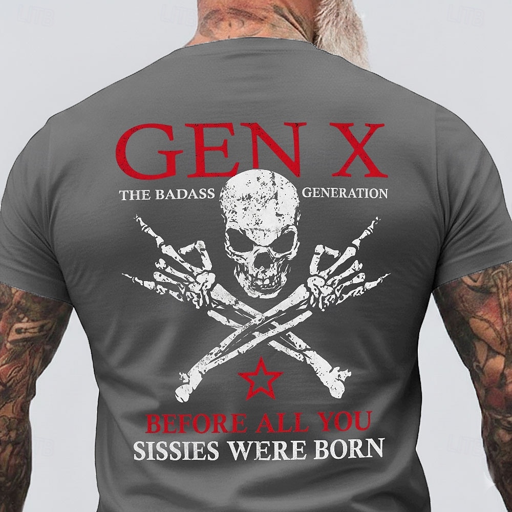 Herren Gen X – die coole Generation, bevor ihr alle Weicheier geboren wurdet – Totenkopf, gekreuzte Skeletthände, roter Stern, Vintage-Look, Used-Look, T-Shirt mit Grafikprint, Rundhalsausschnitt, 2026 - $18.99 –P5