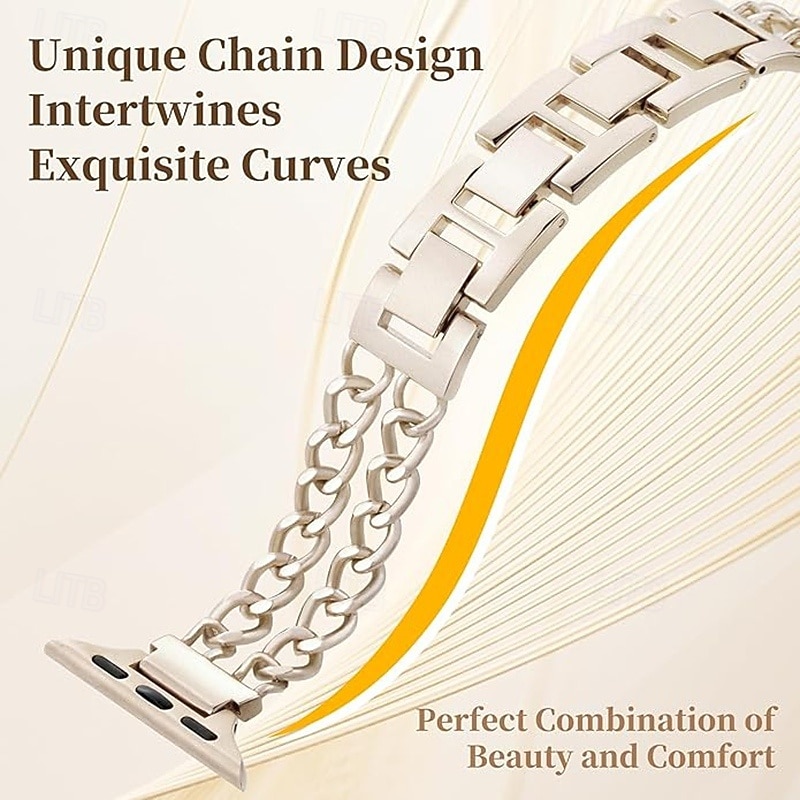 Jewelry Bracelet Compatible with Apple Watch band 38mm 40mm 41mm 42mm 44mm 45mm 46mm 49mm Glitter Double Chain Luxury Alloy Strap Replacement Wristband for iwatch Ultra 3 2 Series 11 10 9 8 7 SE 6 5 2026 - $16.99 –P3