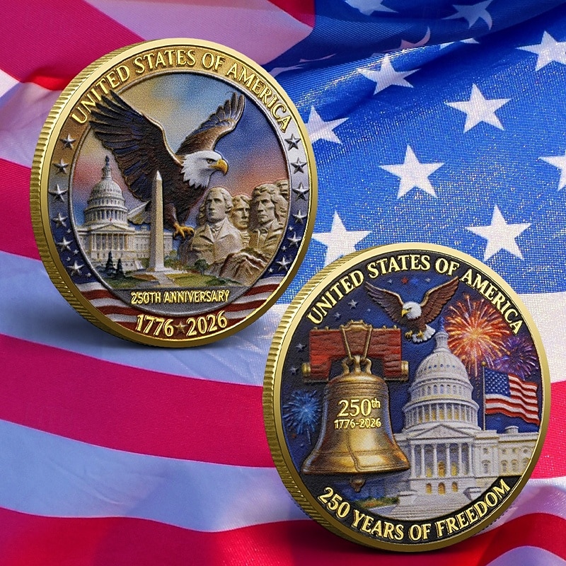 Pièce commémorative du 250e anniversaire des États-Unis, médaille patriotique 1776-2026 avec aigle à tête blanche, mont Rushmore, cloche de la Liberté &Feux d'artifice, objet de collection historique, de 2026 ? $19.99 –P1