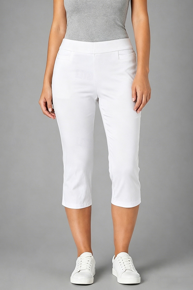 Dame Capri-bukser Leggings Elegant Ferie Grunnleggende Kalv lengde Høy Midje Helfarge Komfort Elastisk Daglig Svart Hvit Kakifarget Sommer Vår Bodycon topp 2026 - $27.99 –P7
