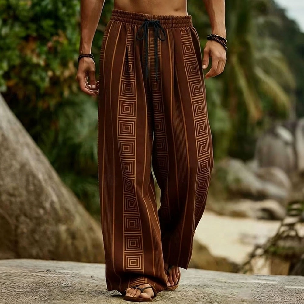 Herren Geometrisch Ethnisch Griechischer Schlüssel Hose Freizeithose Baggy-Hosen Mittlere Taille Boho Vintage-Retro Heim Outdoor Urlaub Elastischer Kordelzug in der Taille Leinenähnliche Hose mit 2026 - $27.99 –P2