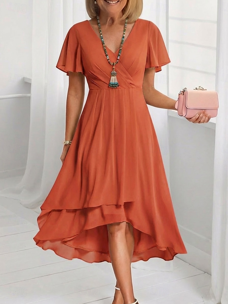 Per donna Abito Midi Vestito Casual Vestito in Chiffon Vestito a ruota Elegante Moda Moderno All'aperto Vacanza Uscire Vestibilità regolare Semplice Manica Corta Scollo a V Blu Rosa chiaro Nero Bianco del 2026 a $16.99 –P4