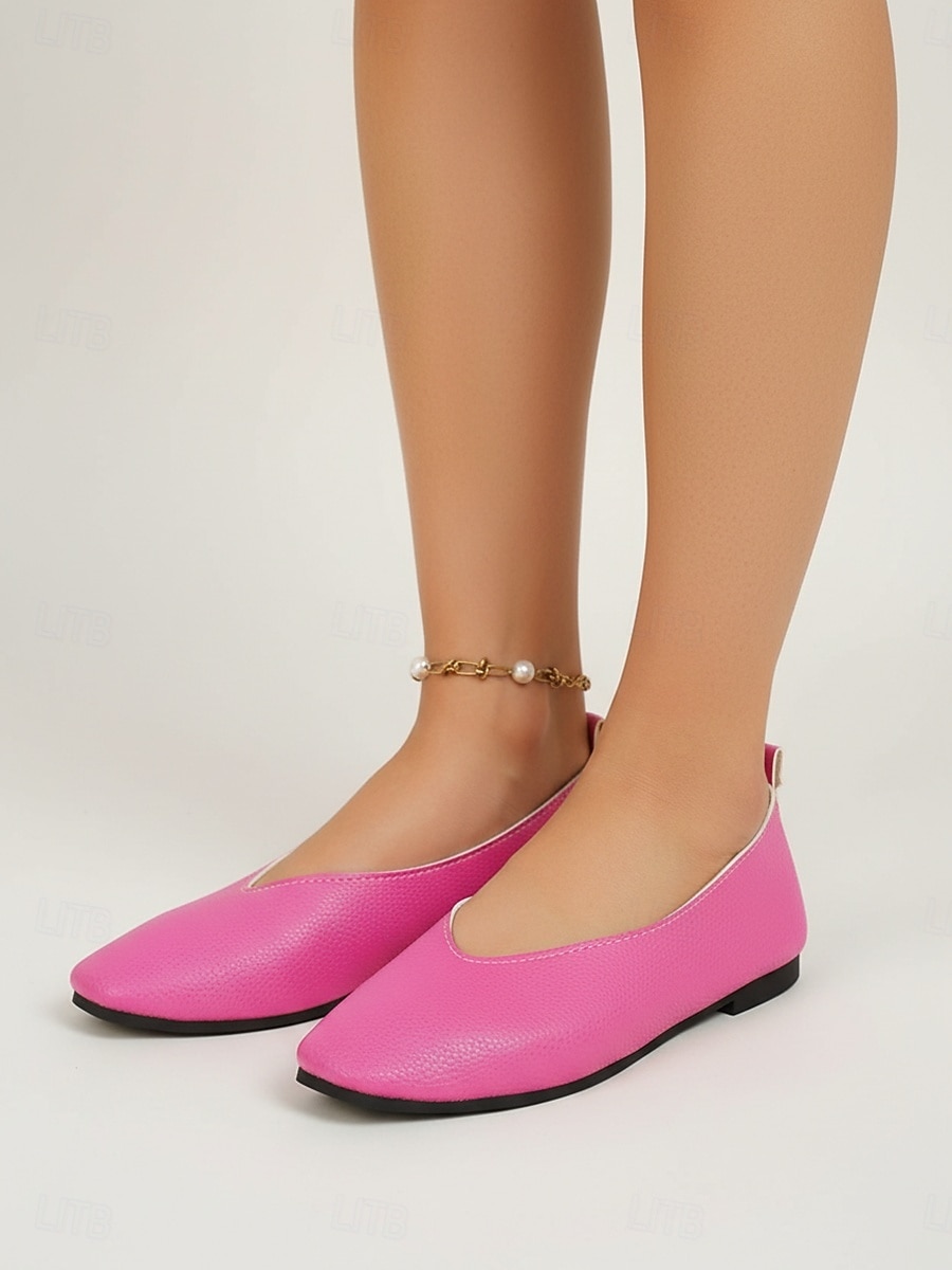 Γυναικεία ροζ φλατ παπούτσια με τετράγωνη μύτη, casual μινιμαλιστικά slip-on παπούτσια, άνετα μαλακά μπαλαρίνες από τεχνητό δέρμα για καθημερινή χρήση, γραφείο &καλοκαίρι 2026 - $18.99 –P3