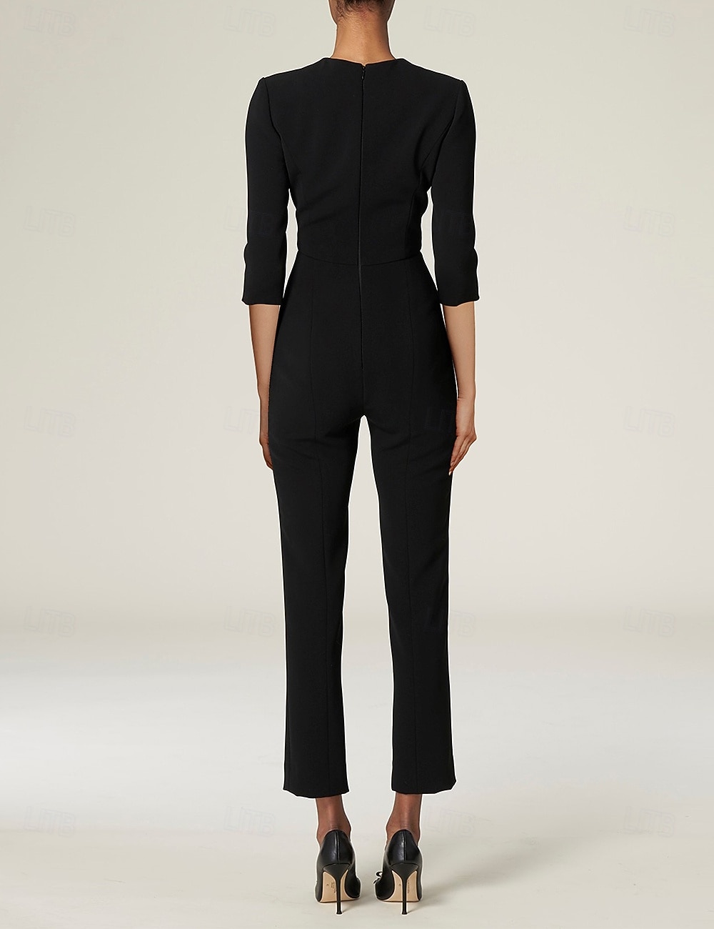 Broek Strijksleep Moeder van de bruid jurk 3/4 mouw V-hals Elegant Eenvoudig Zwart jurkje Bruiloft gast Formele avonden Stretchstof met Effen kleur 2026 - $172.99 –P7