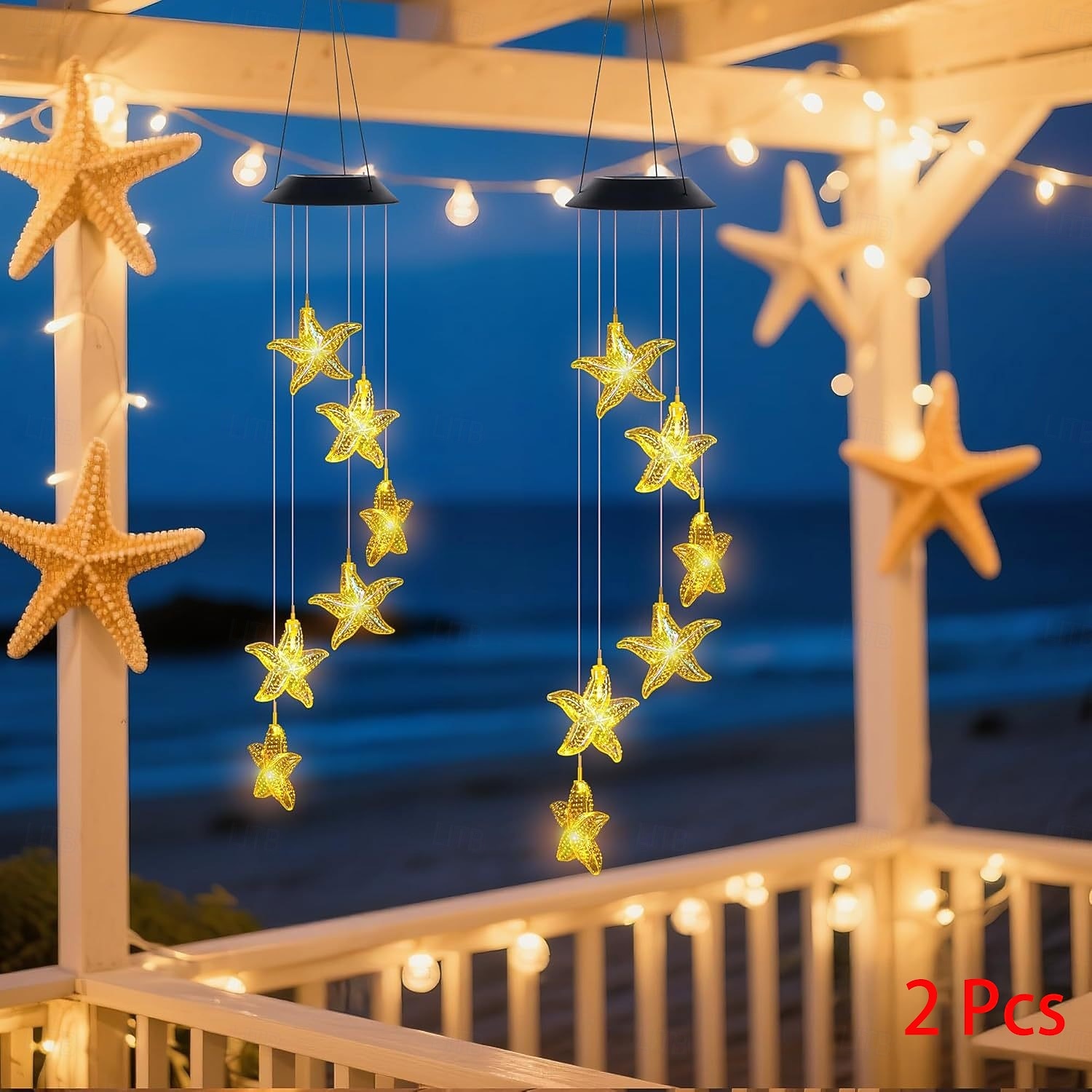 2 luces solares impermeables para exteriores con forma de estrella de mar, ideales para jardines, patios, porches y balcones. Iluminación LED ambiental decorativa para exteriores. &regalo de 2026 - $26.99 –P2