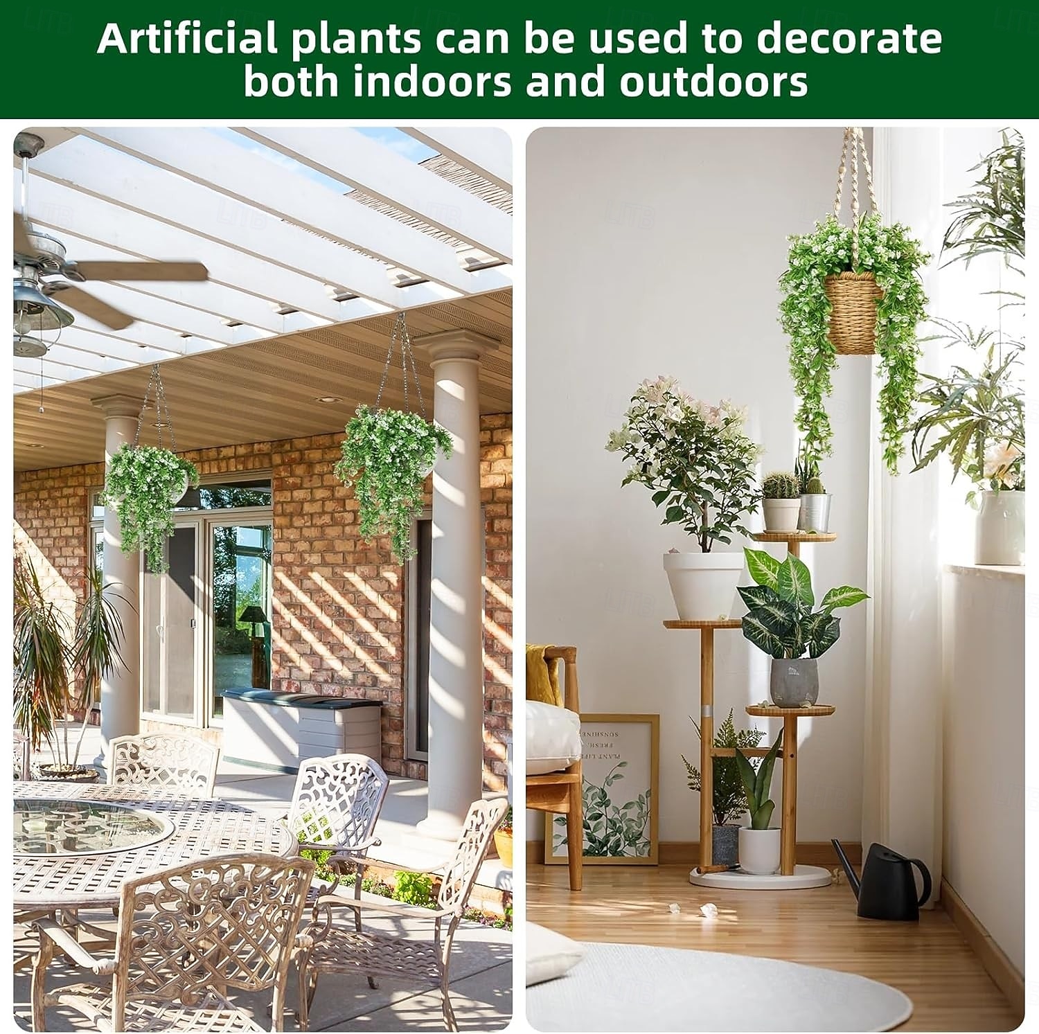 Conjunto de 4 flores artificiais suspensas para decoração externa, plantas artificiais suspensas, flores brancas artificiais, trepadeiras verdes de plástico resistentes aos raios UV, hera adequada de 2026 por $21.99 –P6