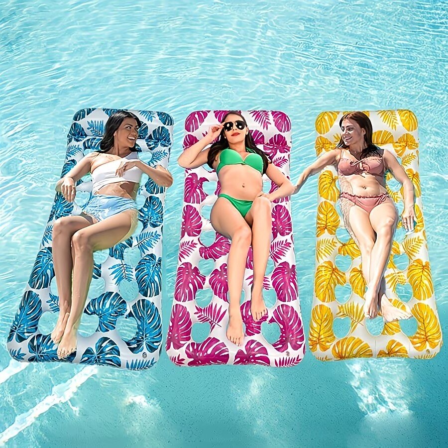 Tumbona inflable acuática, cojín flotante para piscina con estampado hawaiano, cómoda tumbona inflable flotante para piscina con diseño ergonómico, colchoneta flotante de PVC resistente para la 2026 - $29.99 –P6