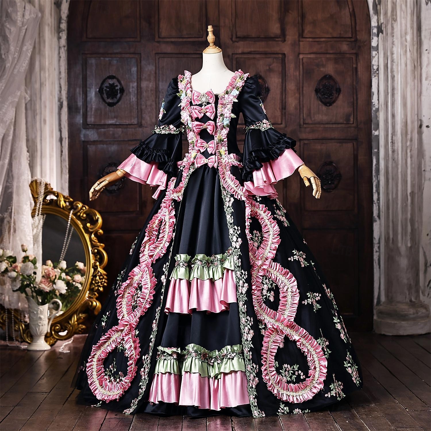 Rococo Baroque Ball Gown Floor Length Dress Ball Gown Long Sleeves Princess Bridal Bow Floral Ball Gown Square Neck Fancy Dress Women's Royal Halloween Carnival Masquerade Prom Tea Party Party 2026 - $327.49 –P3