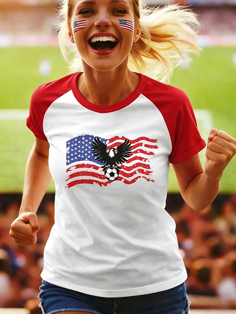 Soccer Women's T Shirt Color Block Print Graphic Abstract Stylish Casual Short Sleeve Crew Neck Regular Tops Casual Daily Blue Black Red Green Summer Spring 2026 - $21.99 –P1