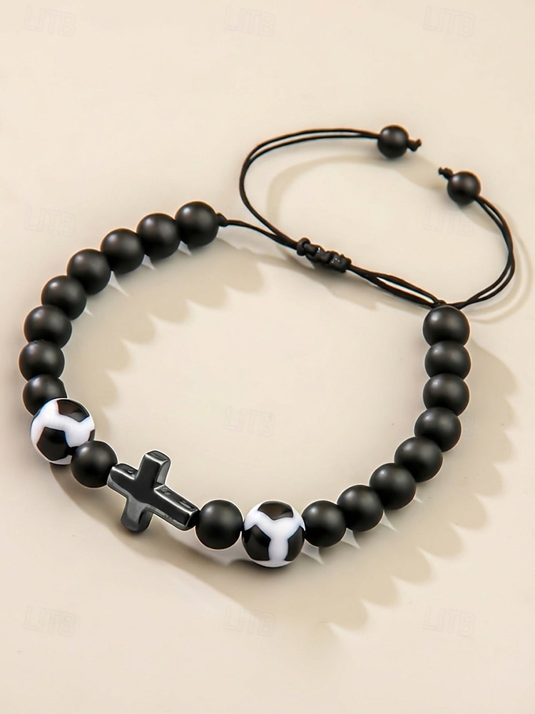Pulsera deportiva para hombre de materiales mixtos con motivos de fútbol y baloncesto. &Cuentas de fútbol, tamaño ajustable, accesorio de apoyo para aficionados, ropa informal para el día del partido, 2026 - $7.99 –P5