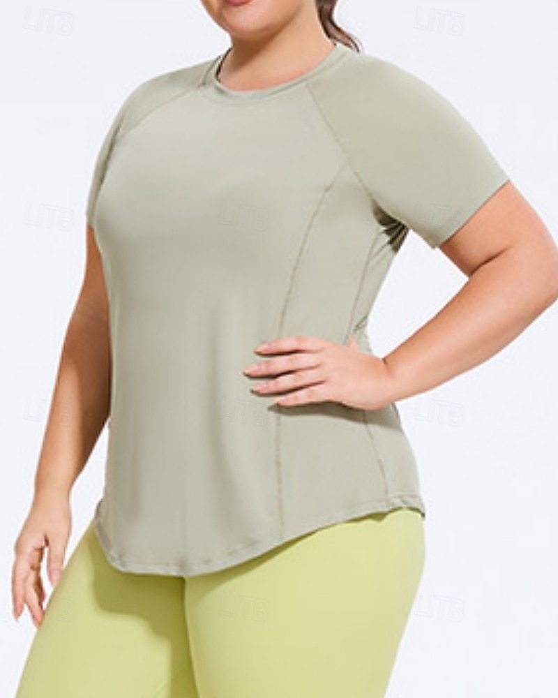 Women's Yoga Tops Workout Tops Crew Neck Skin Friendly Lightweight Comfortable Plus Size Short Sleeve Sports Solid Color Top For Gym Workout Running Fitness Loose Fit Activewear 2026 - $22.99 –P9
