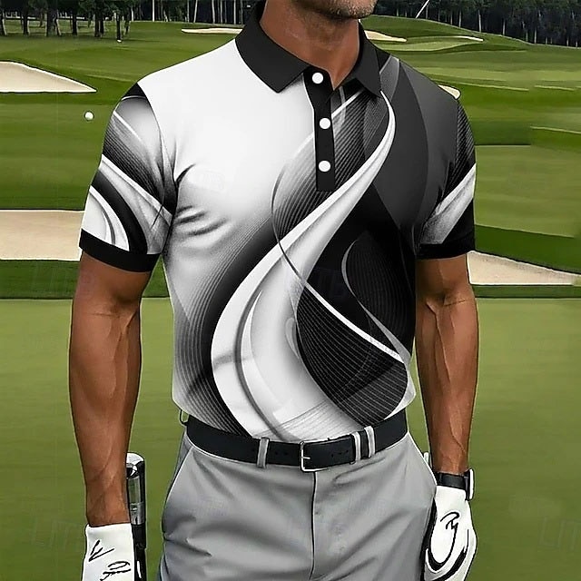 Муж. геометрический Гольф Спортивные рубашки поло Футболки поло Рубашки с воротником На каждый день Одежда для спорта и отдыха Пуговицы Весна лето Синий Черный Розовый 2026 - $21.99 –P3