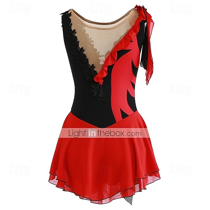 Eiskunstlaufkleid Damen Mädchen Eislaufen Kleider Austattungen Yan-pink  Violett Wie im Bild Patchwork Asymmetrischer Saum Gitter Spandex Hochelastisch Praxis Professionell Wettbewerb 2026 - $101.99 –P4