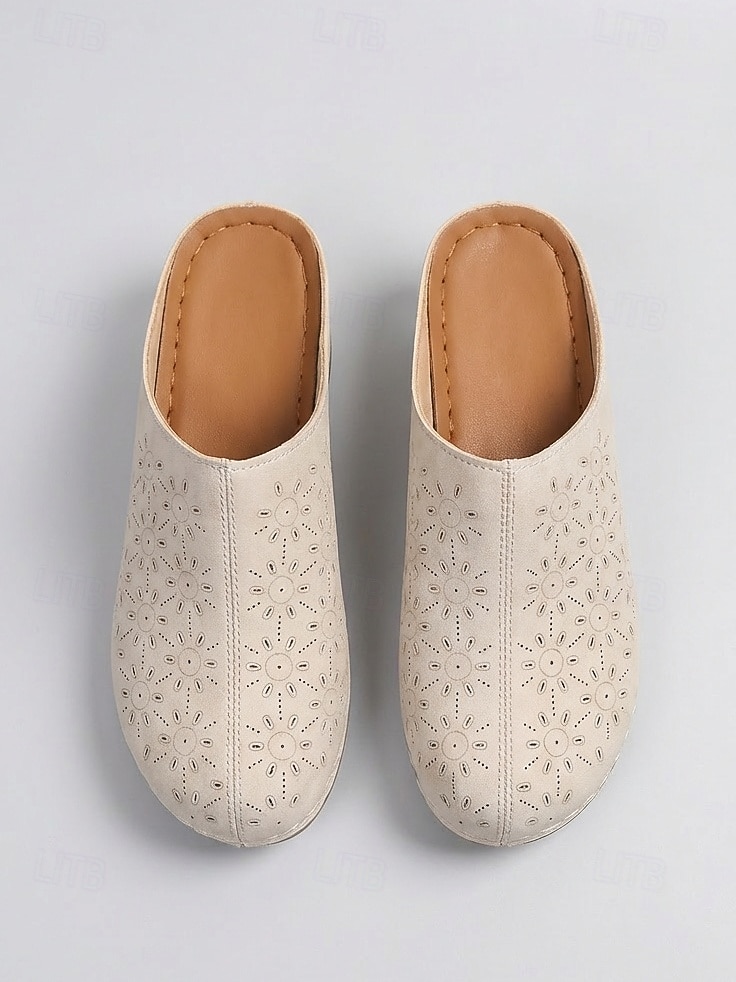 Beige perforerte mulletresko til dame – komfortable slip-on hagesko for turgåing, hjemmebruk og sommerlig fritidsbruk 2026 - $19.99 –P4