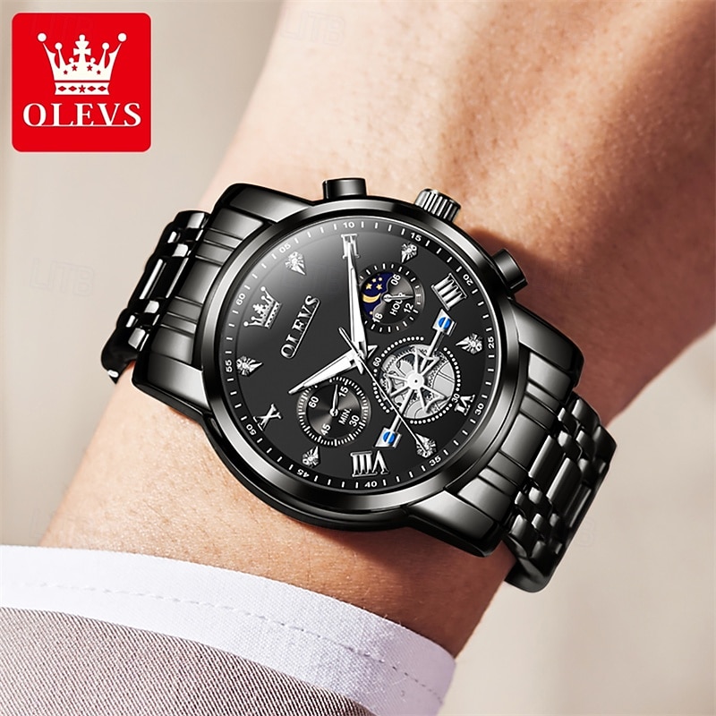 Olevs heren automatisch horloge luxe skeleton mechanisch polshorloge met maanfase waterdicht lichtgevend tweekleurig roestvrijstalen zakelijk modehorloge voor heren 2026 - $45.99 –P16
