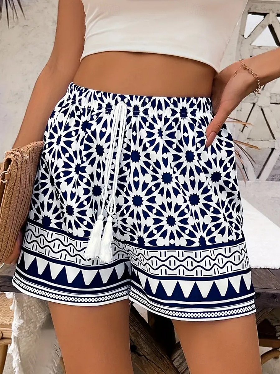 Femmes Chinos Shorts ancien Boho Court Taille haute Fleuri Graphique Avec Poches Ceinture Élastique Imprimé Confortable Confort Doux Micro-Élastique Extérieur Vacances Rue Bleu Été Printemps Automne de 2026 ? $19.99 –P1