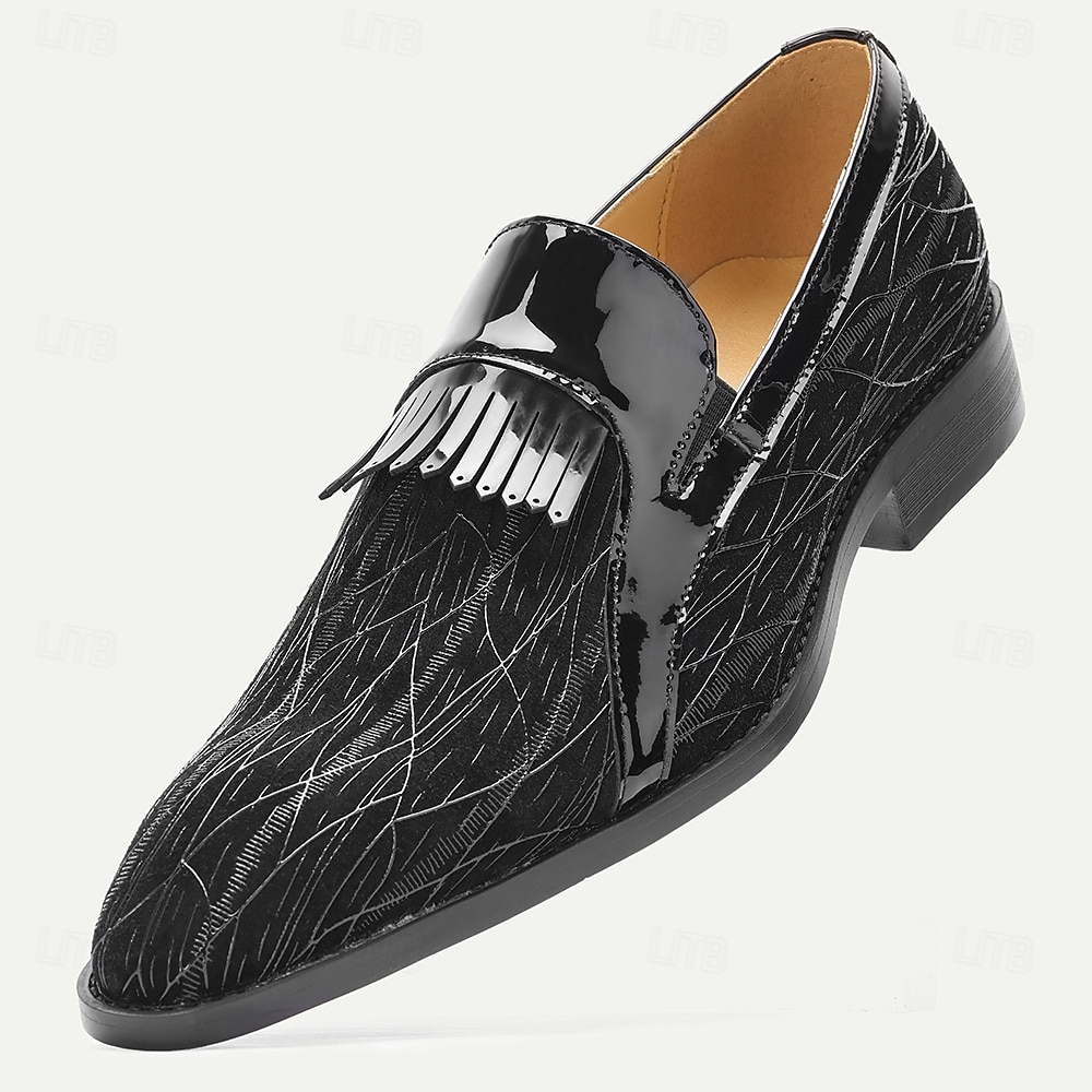 Premium herenloafers van echt zwart lakleer met spitse neus en franjes, geschikt voor zakenlieden, bruiloftsgasten, banketten, feesten en luxe avondkleding. 2026 - $109.99 –P2