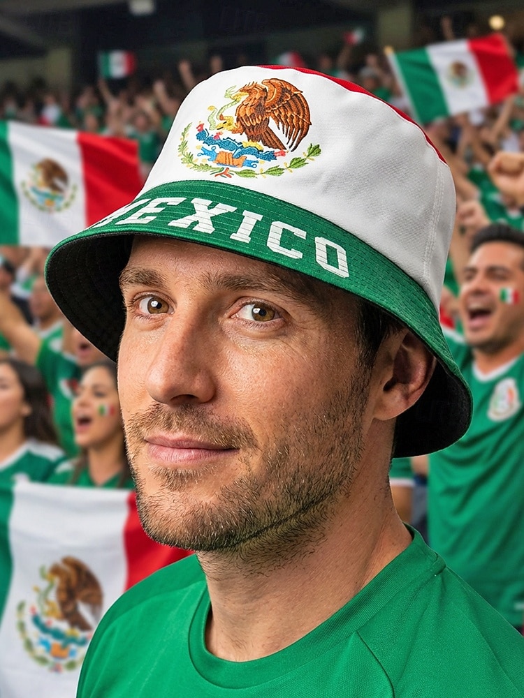 Chapéu bucket masculino reversível em poliéster, estampa da bandeira do México, chapéu leve para torcedores de futebol, ideal para dias de jogo, esportes casuais e atividades ao ar livre. de 2026 por $11.99 –P1