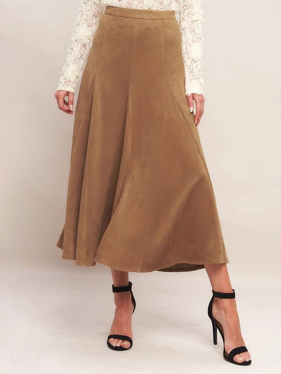 Femmes Jupe en faux daim Élégant Mode Occasionnel Midi Taille haute Jupes Uni Micro-Élastique Quotidien Rue Kaki Printemps de 2026 ? $36.99 –P1