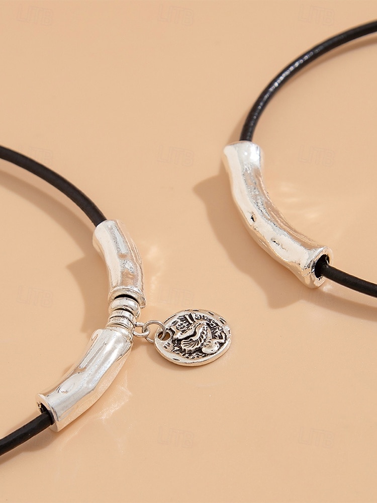 Colar feminino boho com pingente duplo em liga metálica, estilo gargantilha com diversos charmes, perfeito para férias na praia, resorts de verão e uso casual no dia a dia. de 2026 por $9.99 –P6