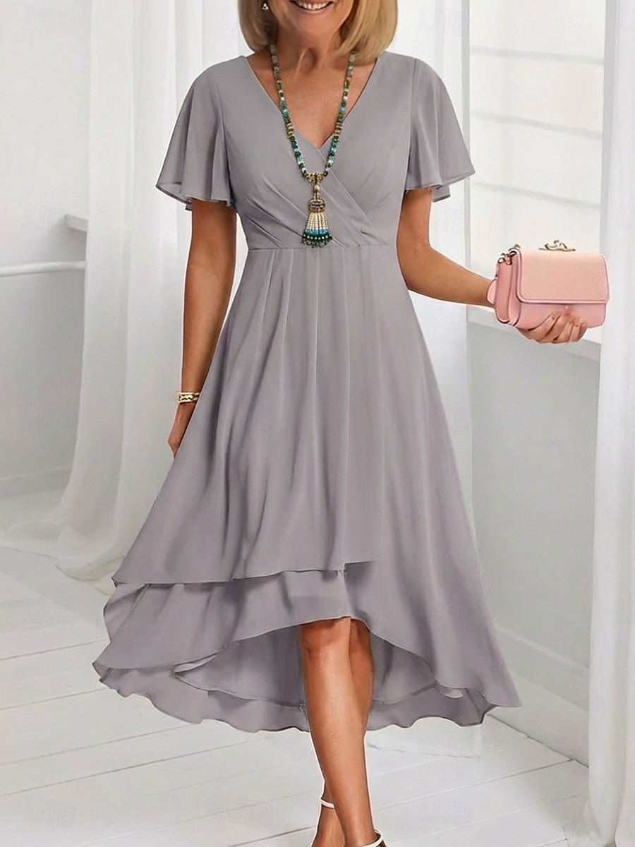 Per donna Abito Midi Vestito Casual Vestito in Chiffon Vestito a ruota Elegante Moda Moderno All'aperto Vacanza Uscire Vestibilità regolare Semplice Manica Corta Scollo a V Blu Rosa chiaro Nero Bianco del 2026 a $16.99 –P5