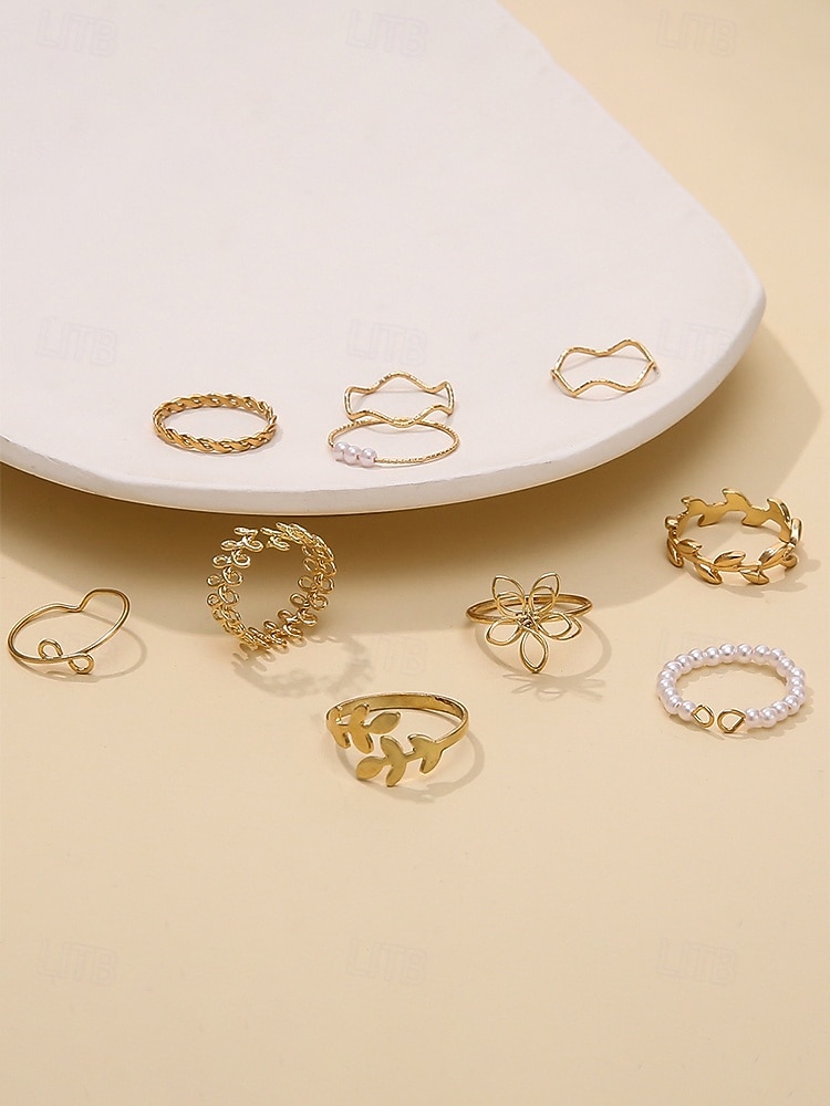 Justerbart bohemiskt ringset med 10 delar för kvinnor, stapelbara fingerringar i guld- och silverfärgad legering för strandsemester, festivalstil och vardagskläder 2026 - $9.99 –P5