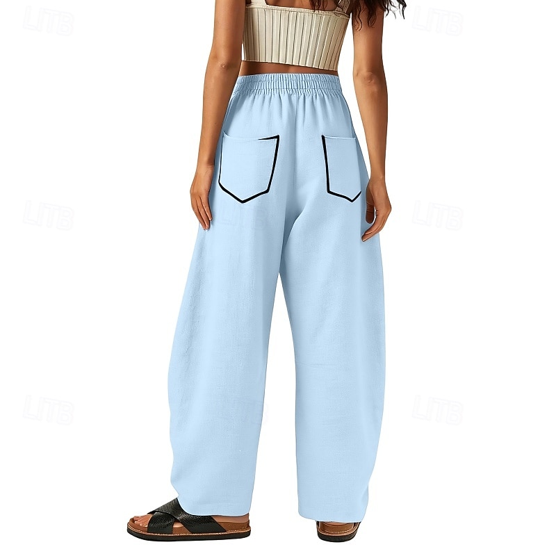 Mujer Pantalones de lino y algodón Pantalones Pantalones casuales Pantalones de verano Vacaciones Moda Ropa de calle Longitud total Alta cintura Retazos Bolsillo Cintura elástica Comodidad Cómodo 2026 - $26.99 –P9