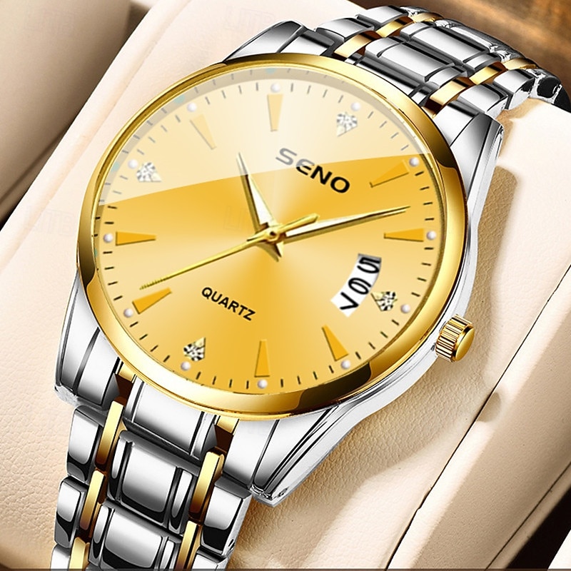Orologio da polso di lusso da uomo in oro, al quarzo, elegante e alla moda, con bracciale a maglie in acciaio inossidabile, datario, impermeabile, orologio classico ed elegante, regalo perfetto per del 2026 a $16.99 –P5