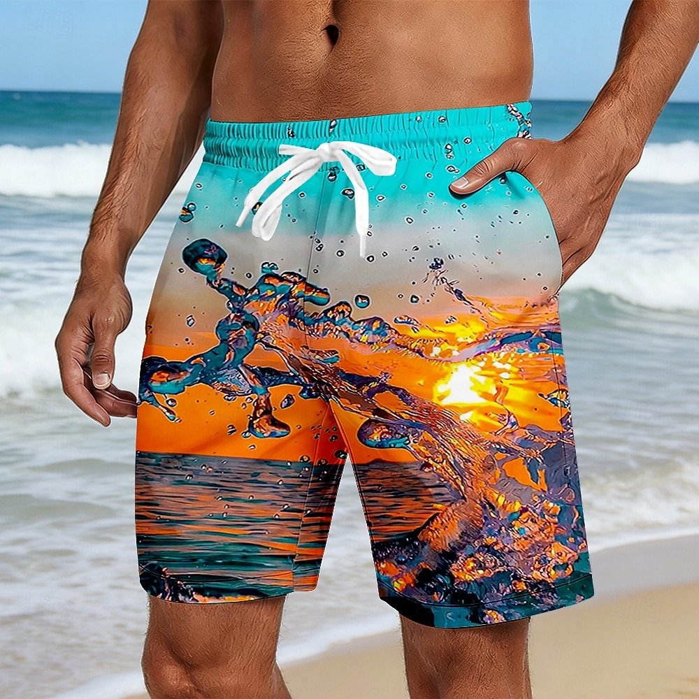 Férfi Tengervíz Óceán hullámai Úszónadrágok Fürdőruhák és fürdőnadrágok Deszkás short Közepes csípő Hawaii Tengerparti nyaralás Oldalzsebek Hálós bélés Elasztikus húzózsinóros derékrész Tervező 2026 - $20.99 –P1