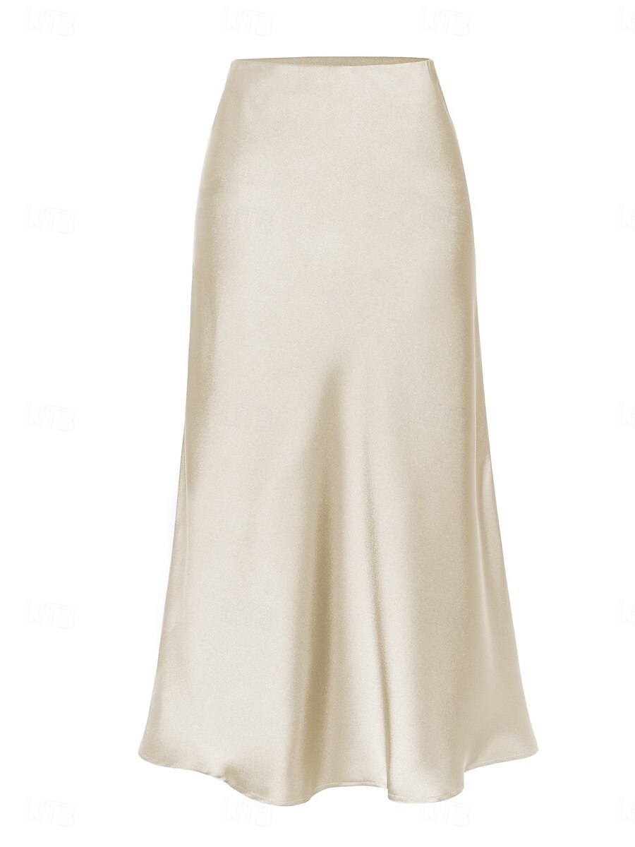 Per donna Gonne in raso Elegante Moda Midi Vita Alta Gonne Semplice Con Spacco Micro-elastico Feste Data Nero Champagne Marrone Verde Estate del 2026 a $29.99 –P5