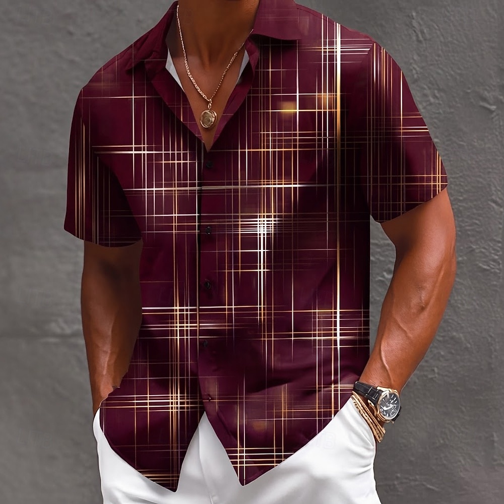 Herren Farbverlauf Linie Abstrakte Kunst Hemd Knopfhemd Kurzarm Modisch lässig Streetwear Urlaub Frühling Herbst Umlegekragen 3D-Druck Hemden mit Kragen Schwarz Burgunderrot Dunkelblau Grau 2026 - $25.99 –P3