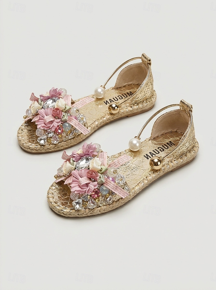 Women's White Floral Embellished Flat Sandals, Open Toe Resort Slides with Pearl Detail for Vacation Dinner, Beach Party & Summer Evenings 2026 - BHD 13.83 –P3