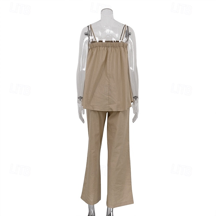 Per donna Set di biancheria in cotone Set di Pantaloni Senza Maniche Spallina Tinta unica Moda Streetwear Boho Casuale Quotidiano All'aperto Cachi Estate Vestibilità regolare del 2026 a $48.99 –P6