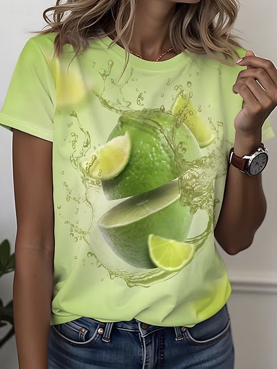 Damen T Shirt Druck Grafik Cartoon Abstrakt Vintage Stilvoll Lässig Kurzarm Rundhalsausschnitt Rundhals Normale Oberteile Lässig Täglich Grün Sommer Frühling 2026 - $22.99 –P1