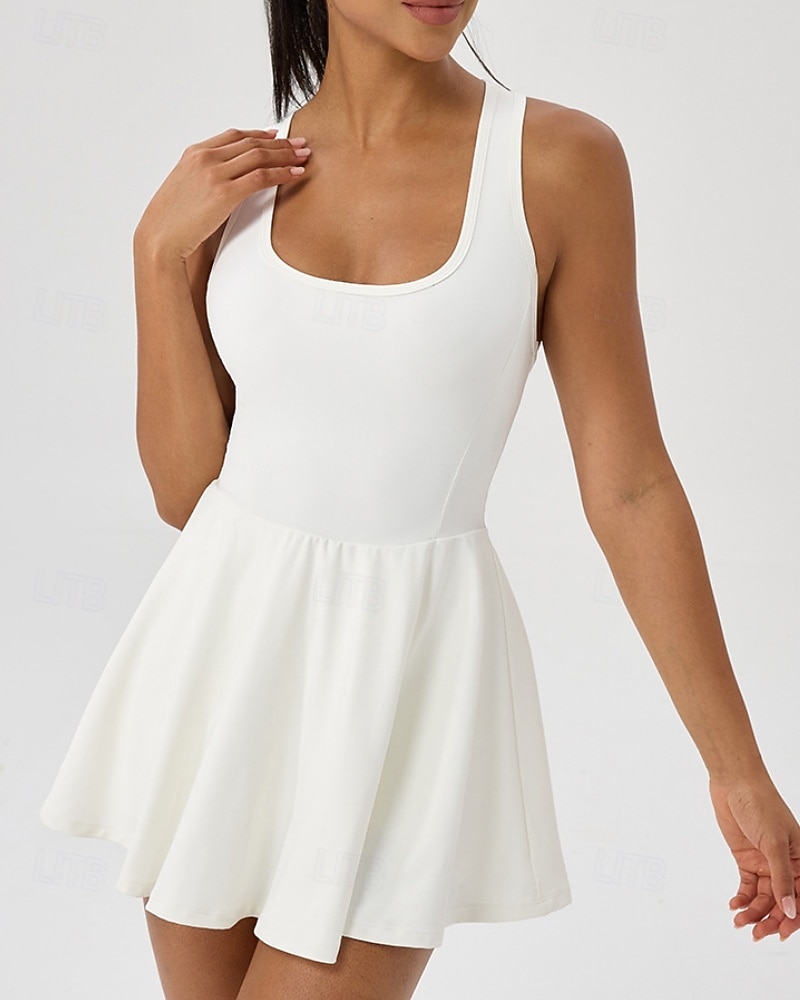 Women's Solid Colored Tennis Dress with Shorts Sports Dress Sleeveless Pocket Elastic Sweat-Wicking Breathable Tennis Golf Running Scoop Neck Dress Black White Green Tennis Clothing 2026 - $21.99 –P3