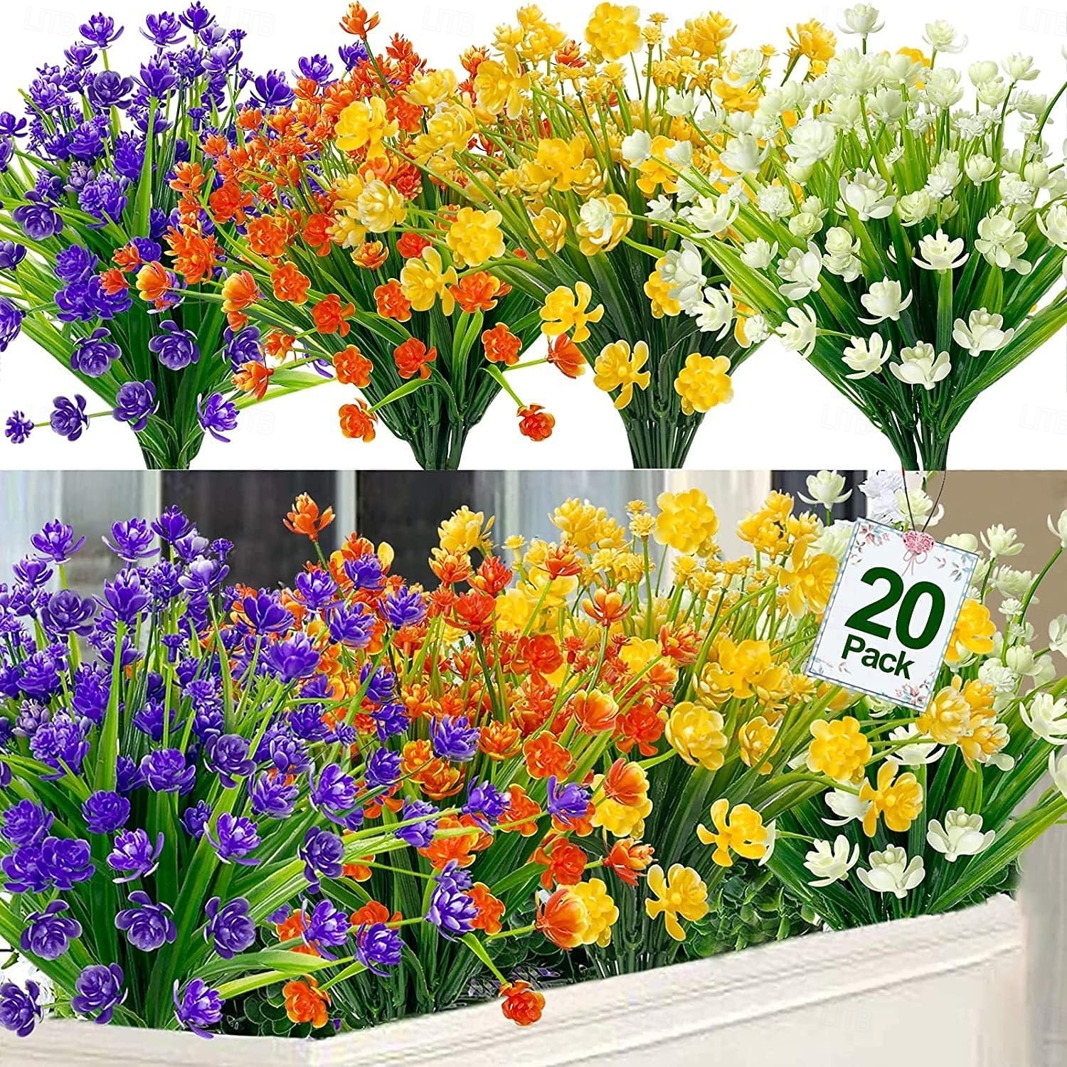 20 Bundles Artificial Flowers for Outdoors, Summer Spring Grass Camellia Fake Flowers Plastic Plants, UV Resistant No Fade Faux Greenery for Gardens Porch Cemetery Decor 2026 - $29.99 –P1