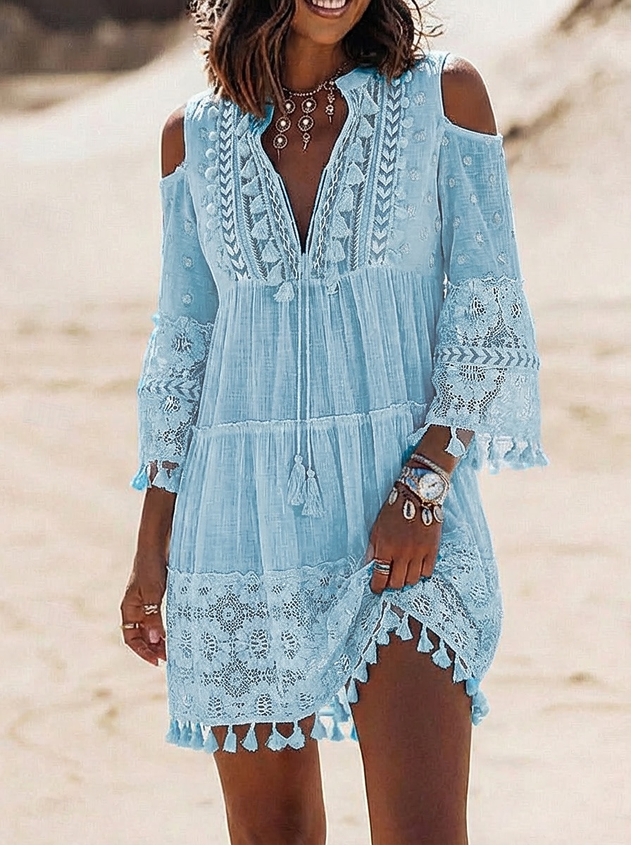 blue lace boho dress Something Blue Lace Maxi Dress M