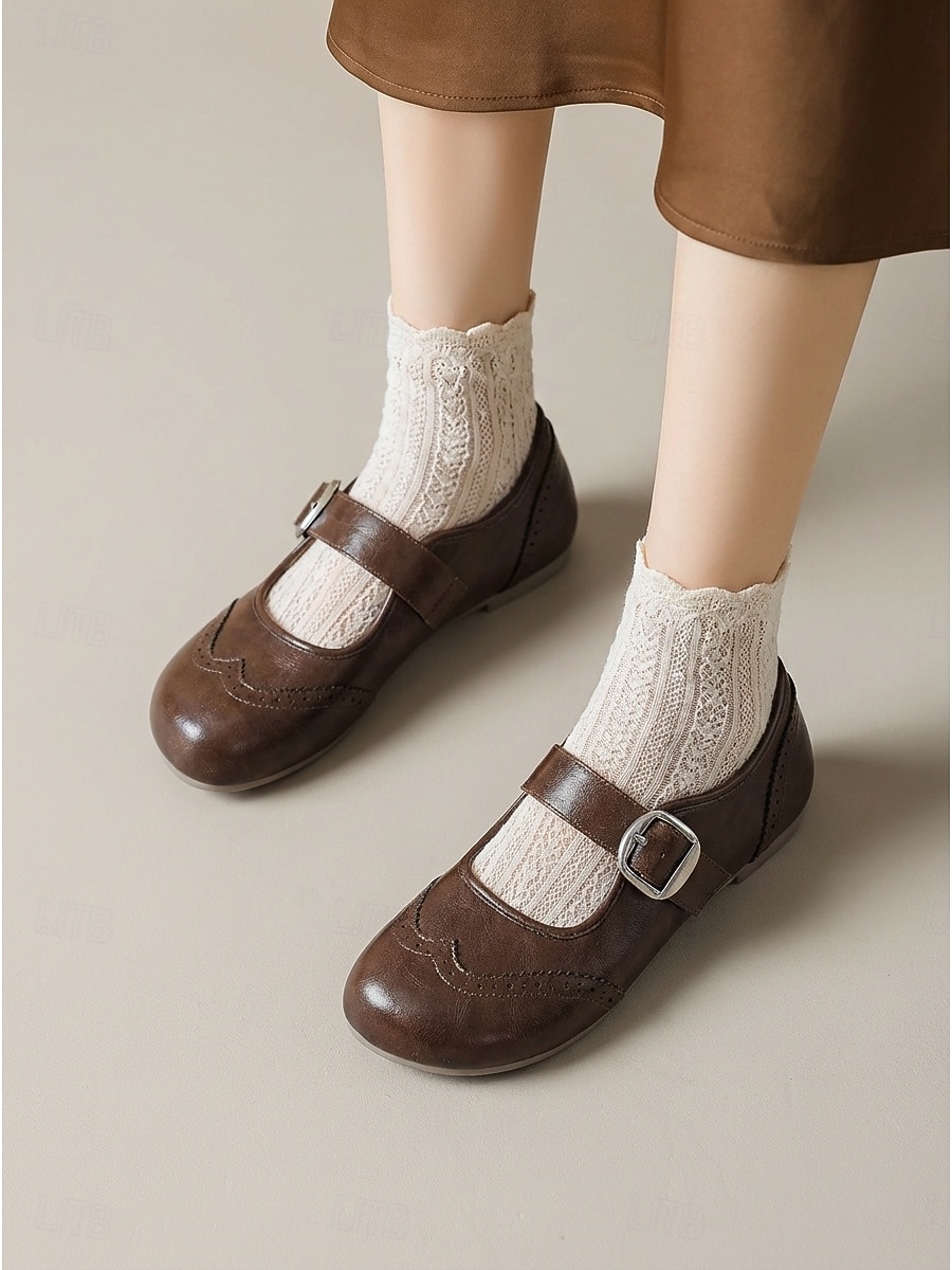 Scarpe basse Mary Jane brogue retrò da donna marroni - comode scarpe a punta tonda con cinturino con fibbia &Dettaglio a punta d'ala per l'ufficio quotidiano e le passeggiate casual &stile accademico del 2026 a $54.99 –P2