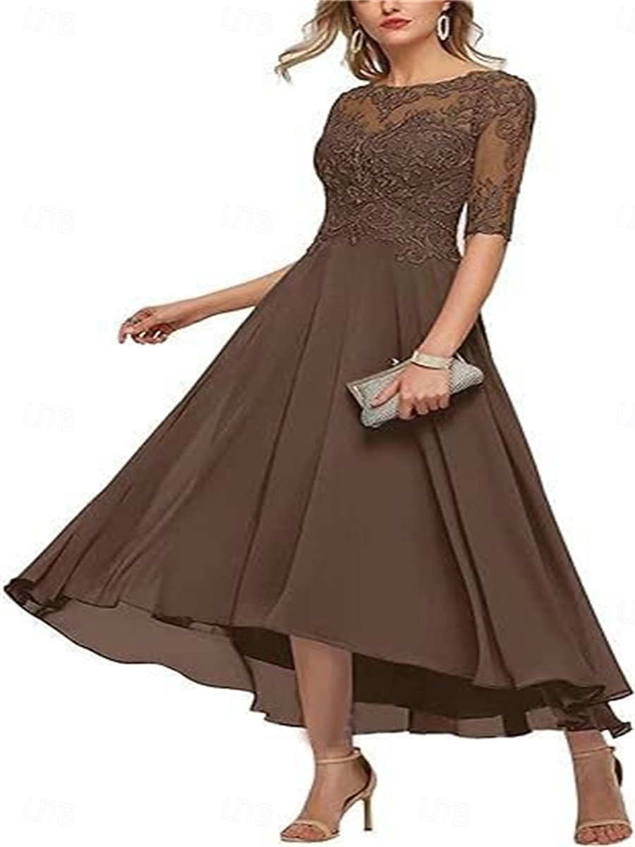 Linea ad A Lunghezza alla caviglia Vestito da Festa Abito da Cocktail Abito da invitata a nozze Abito da cerimonia per signora Mezza Manica Girocollo Elegante Ospite di nozze Ricevimento di del 2026 a $172.99 –P8