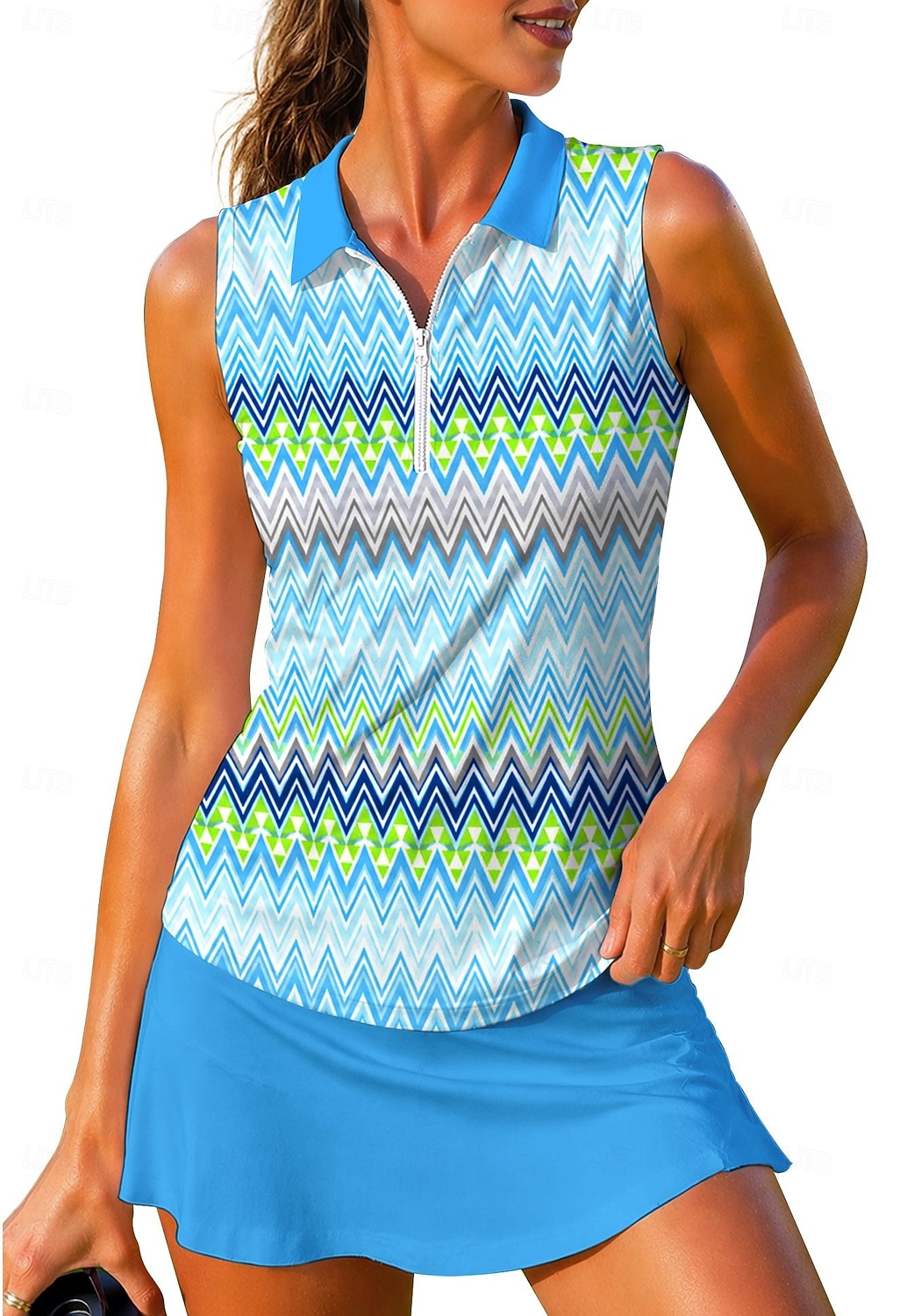Women's Geometric Stripes Tops Sport Shirt Golf Polo Shirt Tennis Shirt Sleeveless Zipper Floral UPF50+ UV Resistant High Elasticity Moisture Wicking Breathable Tennis Golf Running Turndown Zip Collar 2026 - $20.99 –P2
