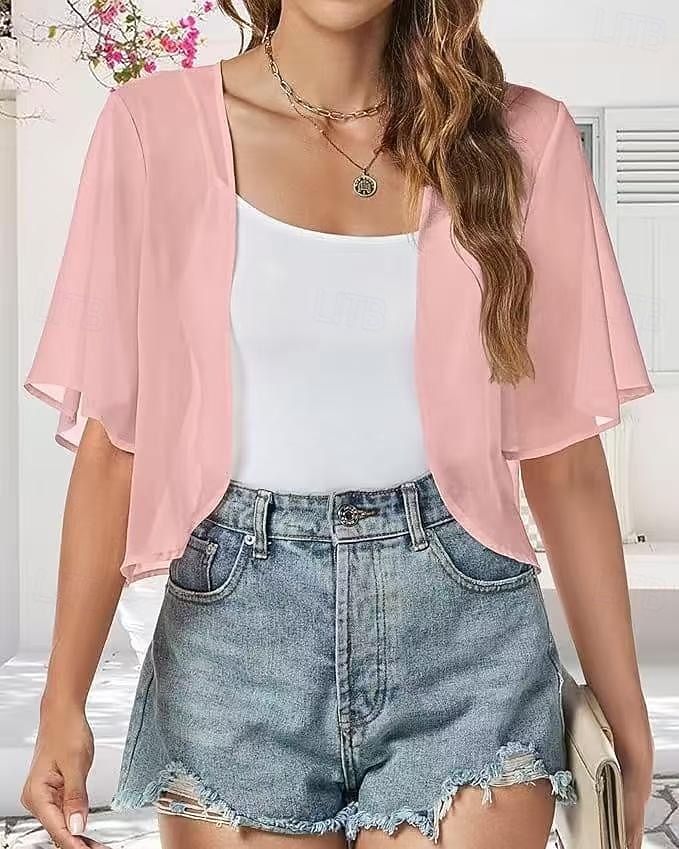 Sjal til kvinner Shrug Mors wraps Brudeomslag Bryllupsgjestens wraps Elegant damer Formell Stil Kortermet Chiffon Bryllup Wrap Med Ren Farge Til Daglig Vår sommer 2026 - $34.99 –P2
